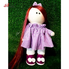 عروسک روسی دختر دست دوز چهار خونه بنفش کی کی 2 KIKI DOLLS