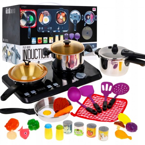 اجاق گاز اسباب بازی رومیزی موزیکال با دیگ و قابلمه فلزی INDUCTION COOKER SET