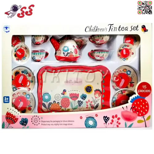 اسباب بازی ست چایخوری فلزی کودک قرمز 998 childrens tin tea set