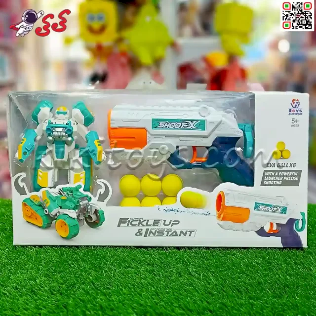 تفنگ اسباب بازی دوکاره تیر اسفنجی + آب پاش و ربات تبدیل شونده Shoot gun 64856
