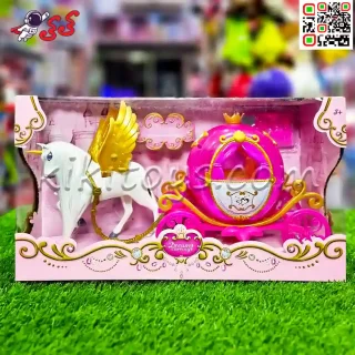 اسباب بازی دخترانه کالسکه موزیکال صورتی با اسب DREAM 2222