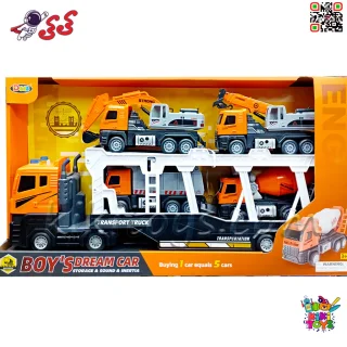 ست ماشین راهسازی با تریلی حمل خودرو 5 تکه D663-K303