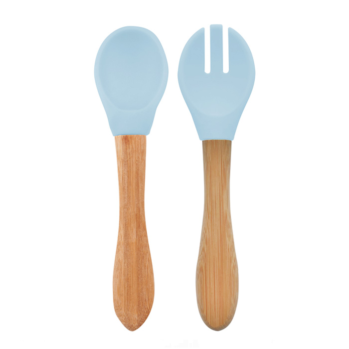 قاشق وچنگال سیلیکونی دسته چوبی minikoioi