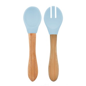 قاشق وچنگال سیلیکونی دسته چوبی minikoioi