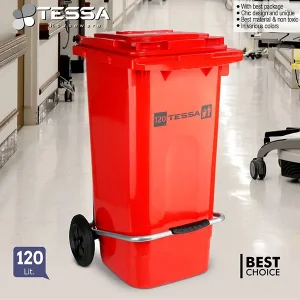 سطل زباله تسا پلاستیک 120 لیتری چرخ دار و پدال دار