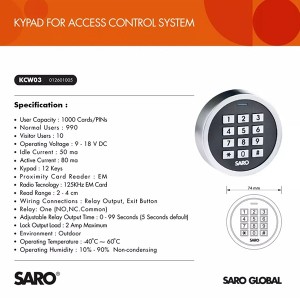 دستگاه اکسس کنترل KCW03 برند سارو