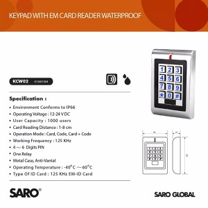اکسس کنترل صفحه کلید ضد آب KCW02 برند سارو