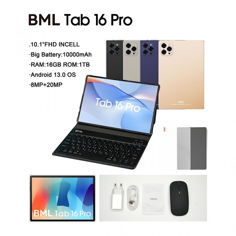 تبلت برند BML مدل Tab 16 Pro | حافظه ۱ ترابایت و رم ۱۶ گیگابایت صفحه نمایش ۱۰.۱ اینچی