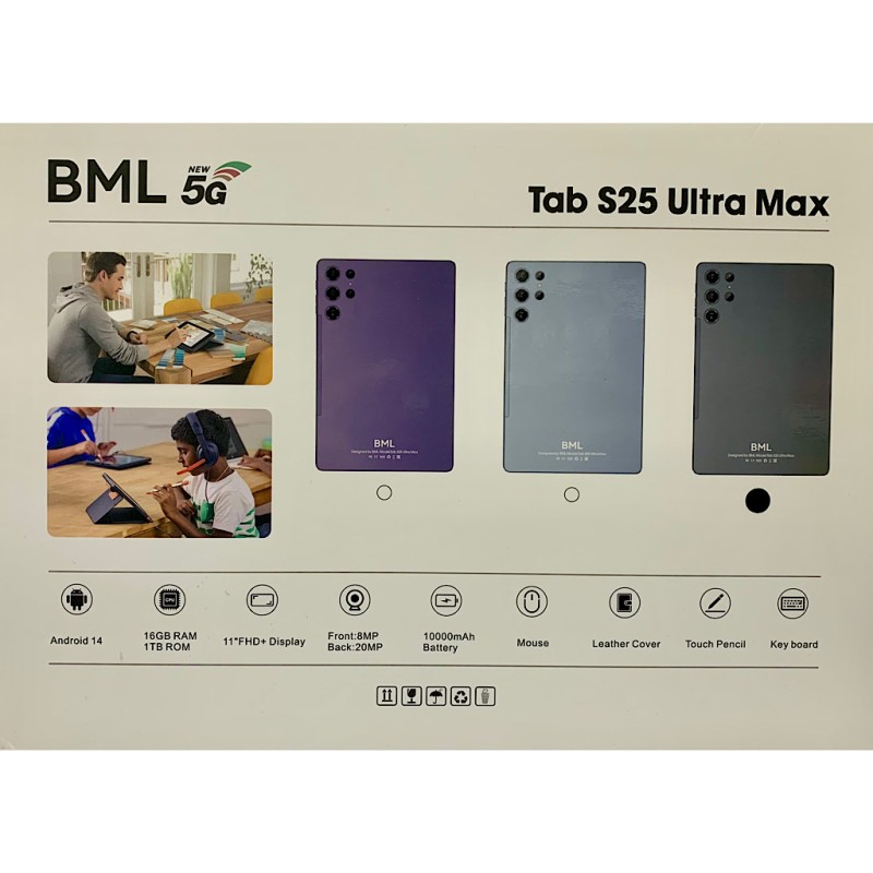 تبلت برند BML مدل Tab S25 Ultra Max با حافظه  ۱ ترابایت(۶۴گیگ واقعی) و رم ۱۶ گیگابایت(۳گیگ واقعی) و صفحه نمایش ۱۱ اینچ
