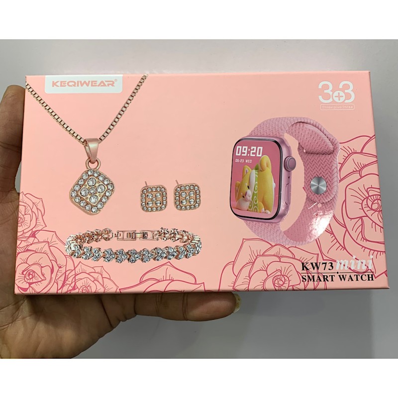 ساعت هوشمند KW73 Mini همراه 3 بند و گردنبند و گوشواره