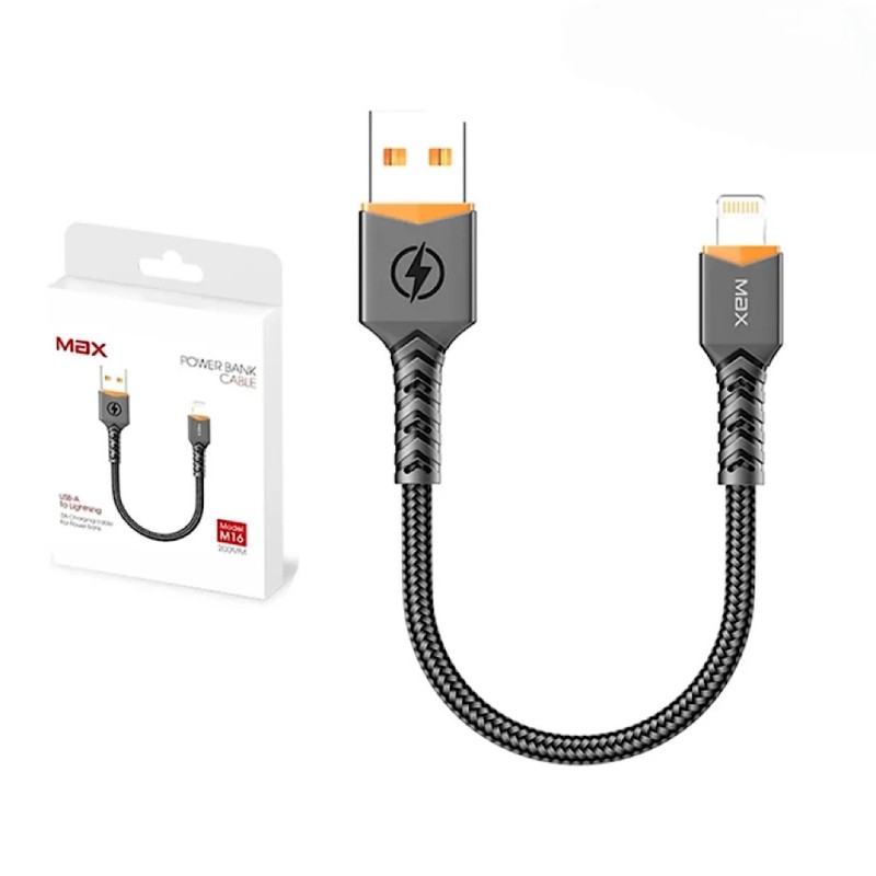 کابل پاوربانکی M16 MAX طول ۲۰ سانتی متر USB-C و USB-A به لایتنینگ 3A