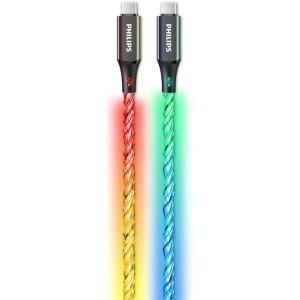 کابل تایپ سی 60 وات فیلیپس Philips مدل DLC5140C طول 1.2 متر با نور RGB همراه با گارانتی