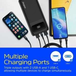 پاور بانک انرجایزر PowerSafe 20W PD مدل UE20063PQ ظرفیت 20000 میلی آمپر سه پورت به همراه کابل USB-C همرا با گارانتی