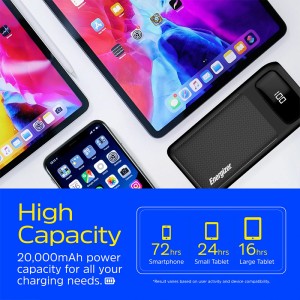 پاور بانک انرجایزر PowerSafe 20W PD مدل UE20063PQ ظرفیت 20000 میلی آمپر سه پورت به همراه کابل USB-C همرا با گارانتی