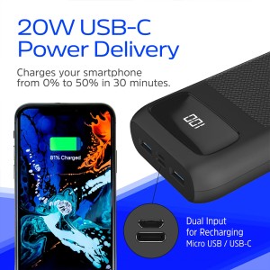 پاور بانک انرجایزر PowerSafe 20W PD مدل UE20063PQ ظرفیت 20000 میلی آمپر سه پورت به همراه کابل USB-C همرا با گارانتی
