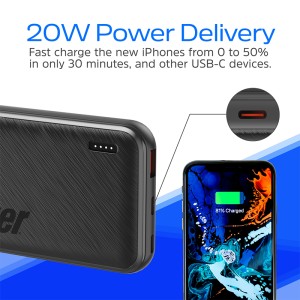 پاور بانک انرجایزر PowerSafe 22.5W PD مدل UE10055PQ ظرفیت 10000 میلی آمپر سه پورت به همراه کابل USB-C همراه با گارانتی