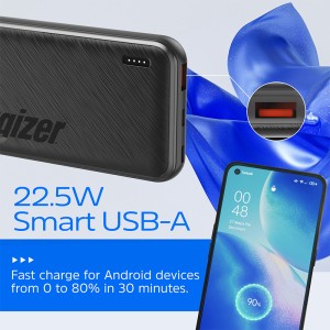 پاور بانک انرجایزر PowerSafe 22.5W PD مدل UE10055PQ ظرفیت 10000 میلی آمپر سه پورت به همراه کابل USB-C همراه با گارانتی