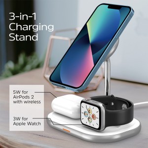 استند شارژر وایرلس مگ سیف 3 کاره انرجایزر مدل WCP303 توان 15 وات به همراه کابل USB-C همراه با گارانتی