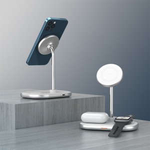 استند شارژر وایرلس مگ سیف 3 کاره انرجایزر مدل WCP303 توان 15 وات به همراه کابل USB-C همراه با گارانتی