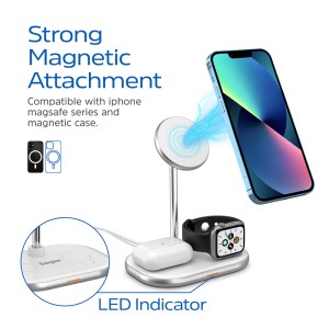 استند شارژر وایرلس مگ سیف 3 کاره انرجایزر مدل WCP303 توان 15 وات به همراه کابل USB-C همراه با گارانتی