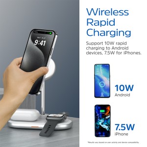 استند شارژر وایرلس مگ سیف 3 کاره انرجایزر مدل WCP303 توان 15 وات به همراه کابل USB-C همراه با گارانتی