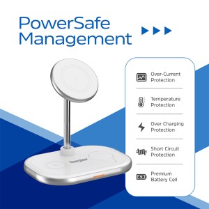 استند شارژر وایرلس مگ سیف 3 کاره انرجایزر مدل WCP303 توان 15 وات به همراه کابل USB-C همراه با گارانتی