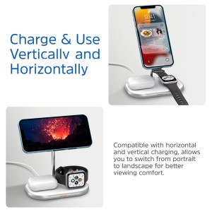 استند شارژر وایرلس مگ سیف 3 کاره انرجایزر مدل WCP303 توان 15 وات به همراه کابل USB-C همراه با گارانتی