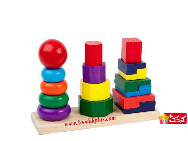 بازی برج اشکال هندسی چوبی 16 قطعه مدل Tower Shape