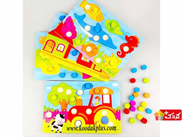 پازل اسباب بازی دکمه دکمه چوبی