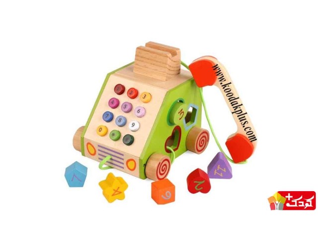 تلفن اسباب بازی چوبی کودک همراه با جای گذاری