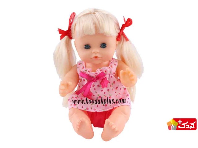 عروسک بی بی بورن کوفان موی بلوند با پیراهن گلدار مدل cufan-baby-03
