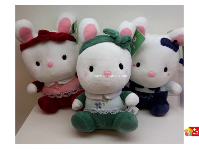 عروسک پولیشی خرگوش نشسته گل به سینه خارجی کد 026 rabbit