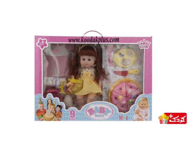 عروسک جیشی بلوز و دامن دار بی بی بورن به همراه تاج، پیتزا و وسایل مدل baby-born-mv622-2