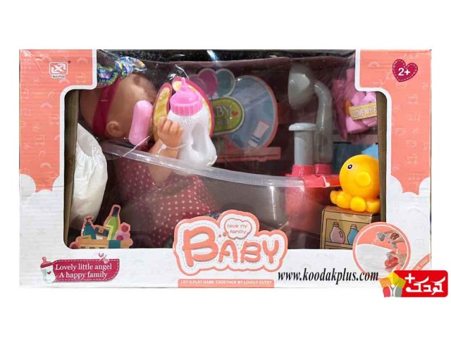 عروسک طرح نوزاد کچل به همراه وان و دوش حمام مدل 1-7130