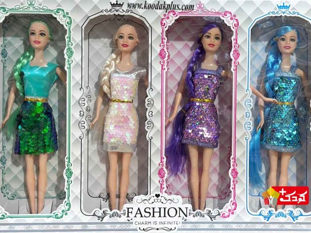 عروسک باربی با پیراهن پولک دار و موهای بافت مدل zxo56