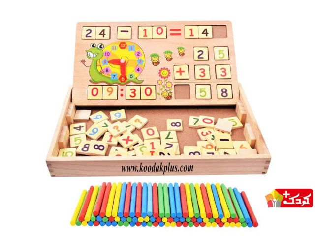 اسباب‌بازی چوبی آموزشی اعداد و ساعت به همراه چوب خط