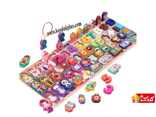 مجموعه آموزشی اعداد و حروف چوبی (جای گذاری اعداد، وسایل نقلیه، میوه ها و حیوانات)