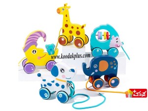 اسباب بازی حیوانات عروسکی چرخ دار چوبی