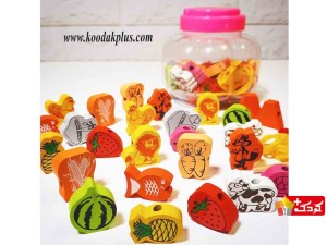 اسباب بازی آموزشی نخ و مهره چوبی حیوانات و میوه ها