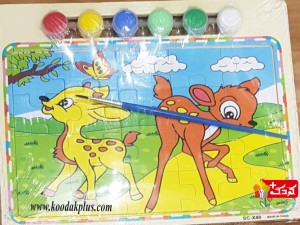 پازل چوبی 20 قطعه به همراه قلم مو و آبرنگ