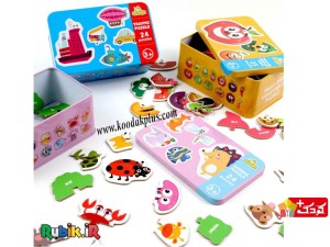 پازل چوبی 24 قطعه جعبه فلزی