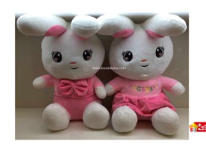 عروسک پولیشی خارجی طرح خرگوش زوج لباس صورتی کد 139 rabbit