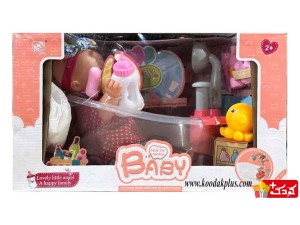 عروسک طرح نوزاد کچل به همراه وان و دوش حمام مدل 1-7130