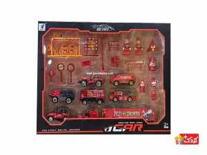 ست ماشین فلزی آتش نشانی به همراه آدمک و تابلو مدل D402