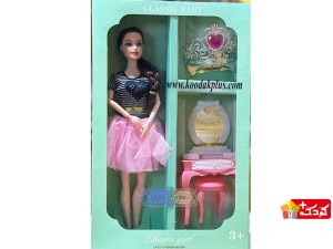 عروسک باربی مفصلی به همراه تاج و میز آرایش مدل zxo24d