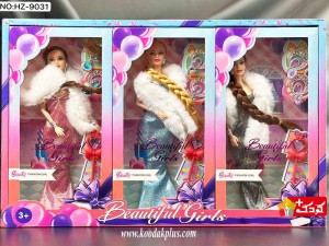 عروسک باربی با لباس خزدار و موی بافت بلند مدل hz9031