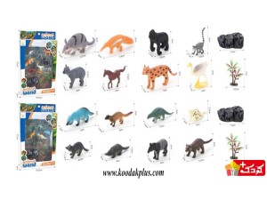 مجموعه 10 عددی فیگور حیوانات وحشی با درختچه و تخته سنگ