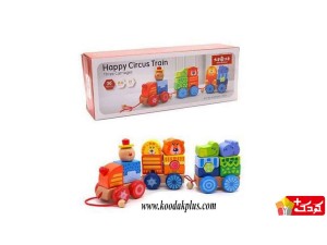اسباب بازی قطار چوبی طرح حیوانات مدل happy circus train