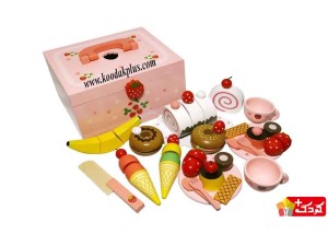 مجموعه برش میوه چوبی آهنربایی به همراه بستنی قیفی کد 914