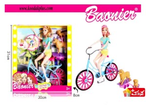 عروسک باربی مفصلی با دوچرخه به همراه سگ مدل 86891JJ